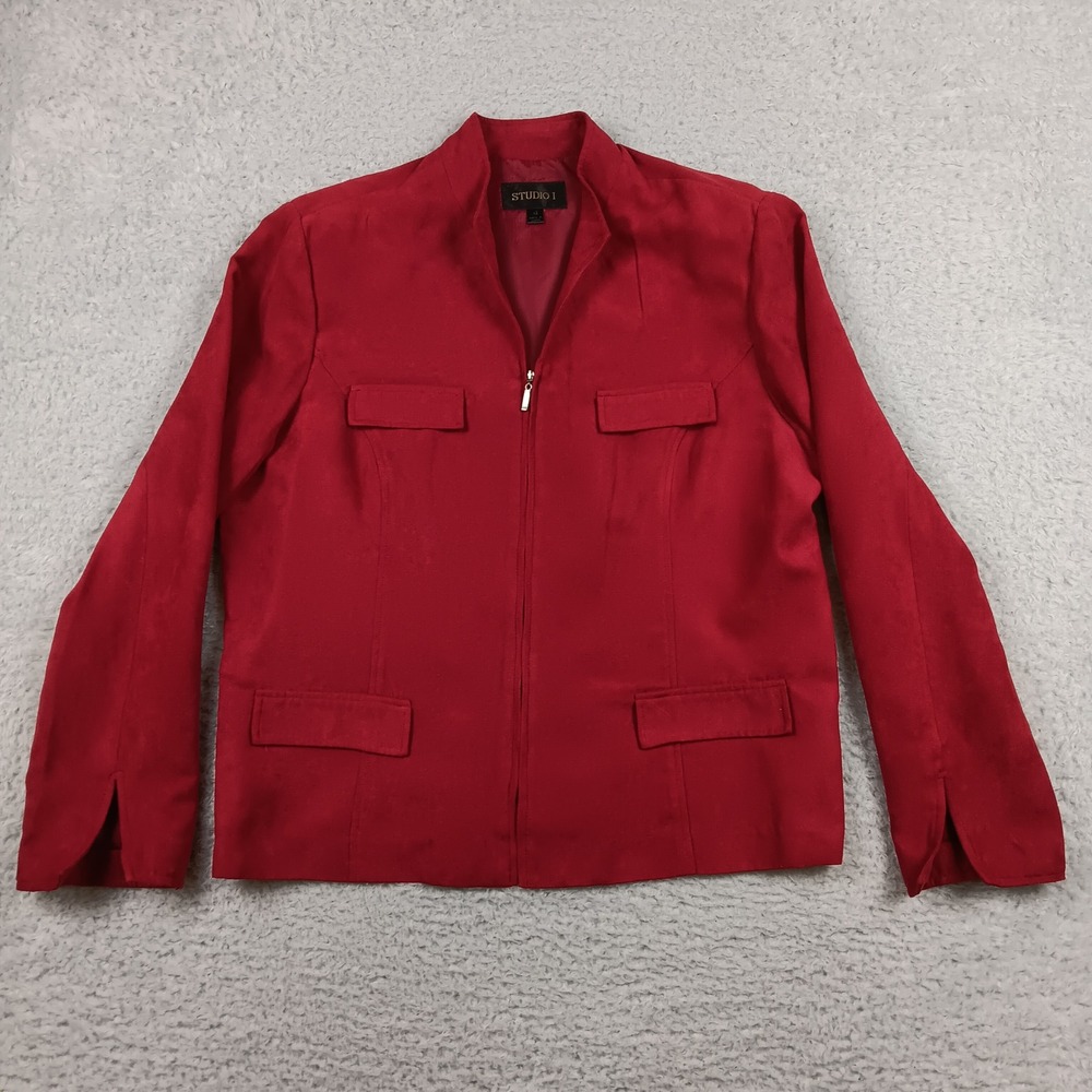 Studio I Jacket Faux Suede Women 18 Red Zip Up Mock Neck 27856
